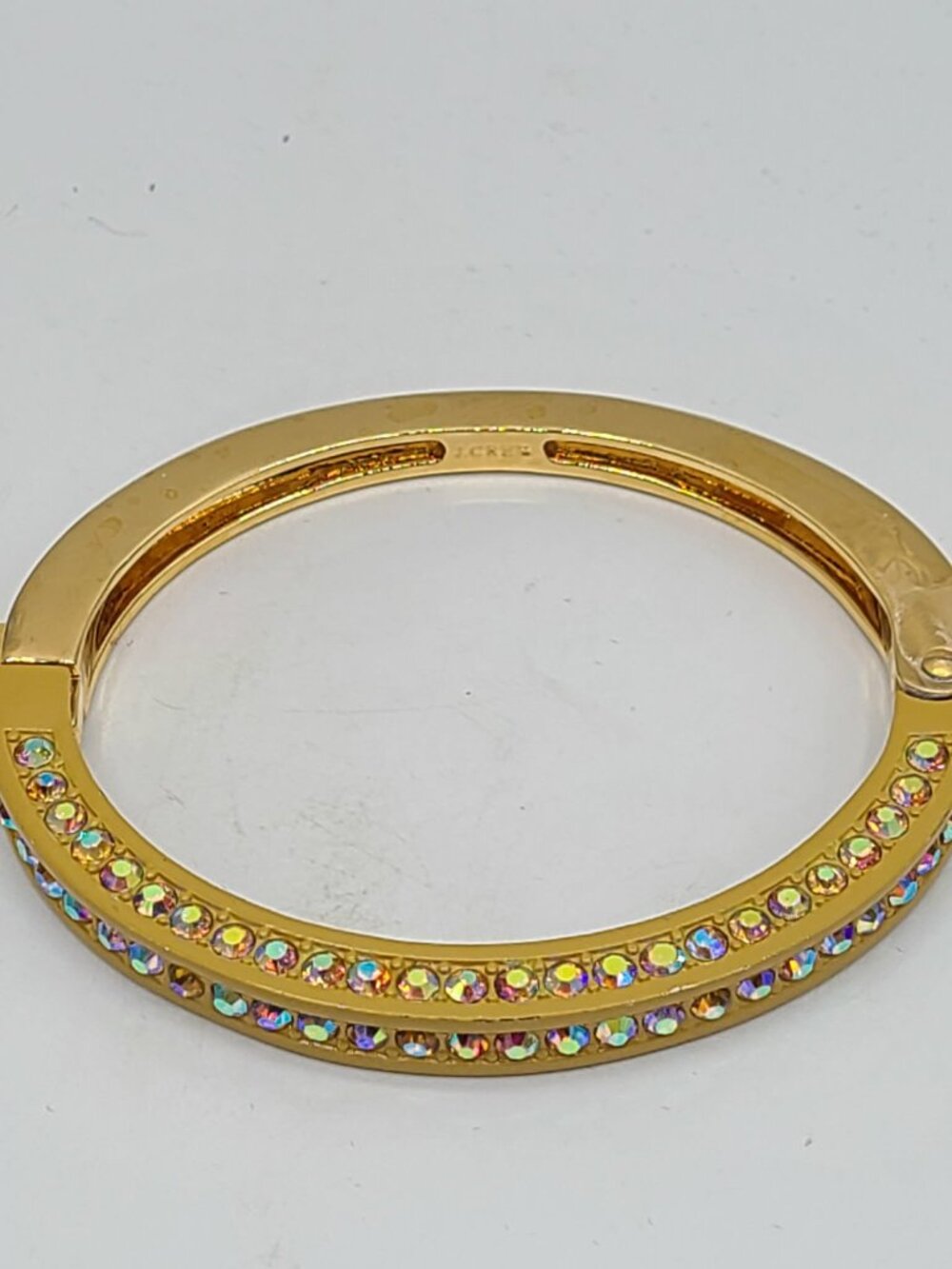 J Crew Gold Tone AB Crystal Hinged Bangle Bracelet